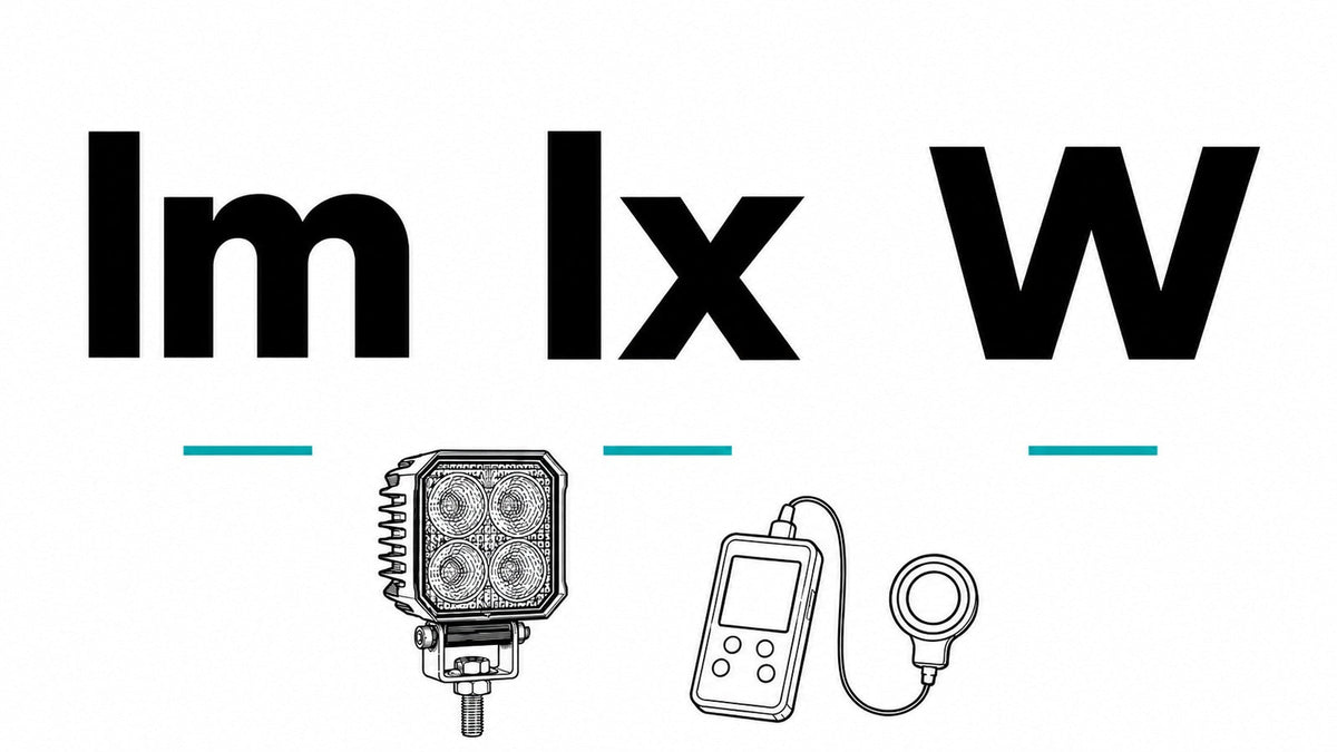 Lumens, lux and watts with a four-optic automotive work light and a handheld illuminance meter.