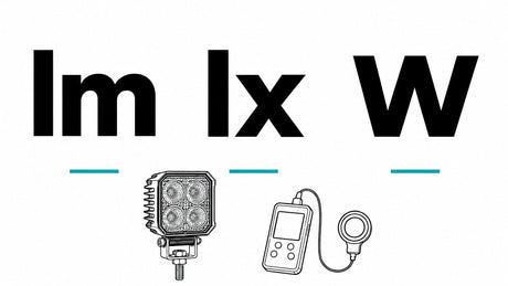 Lumens, lux and watts with a four-optic automotive work light and a handheld illuminance meter.