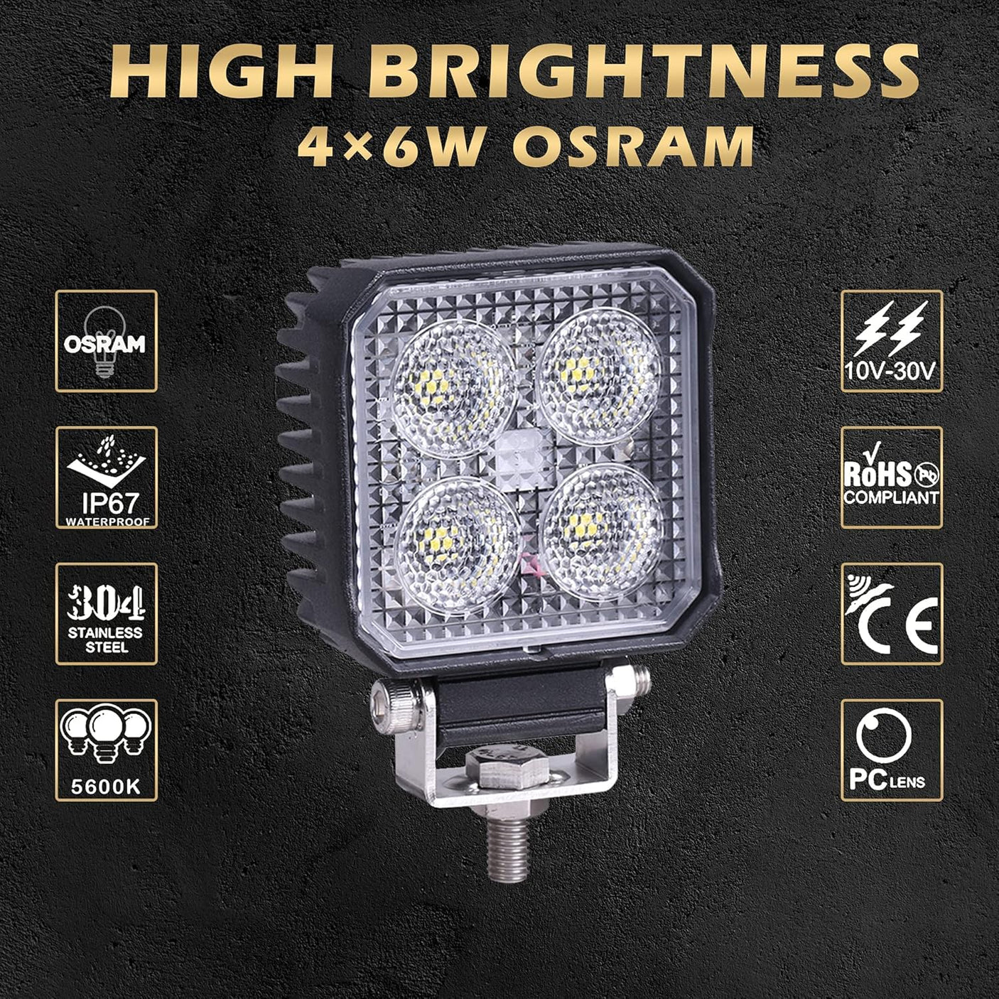 2.8-inch Square LED Work Light Pair, 2200 lumen Each