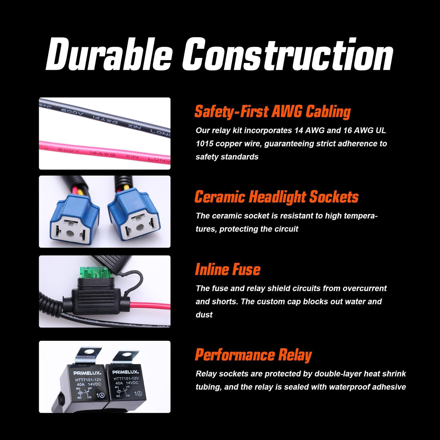 H4 Relay Wiring Harness Kit for H4 LED Headlights Upgrading, for Positive & Negative Switched Headlights