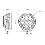 Dimension drawing of the Primelux PX2560 6-inch LED combo driving light