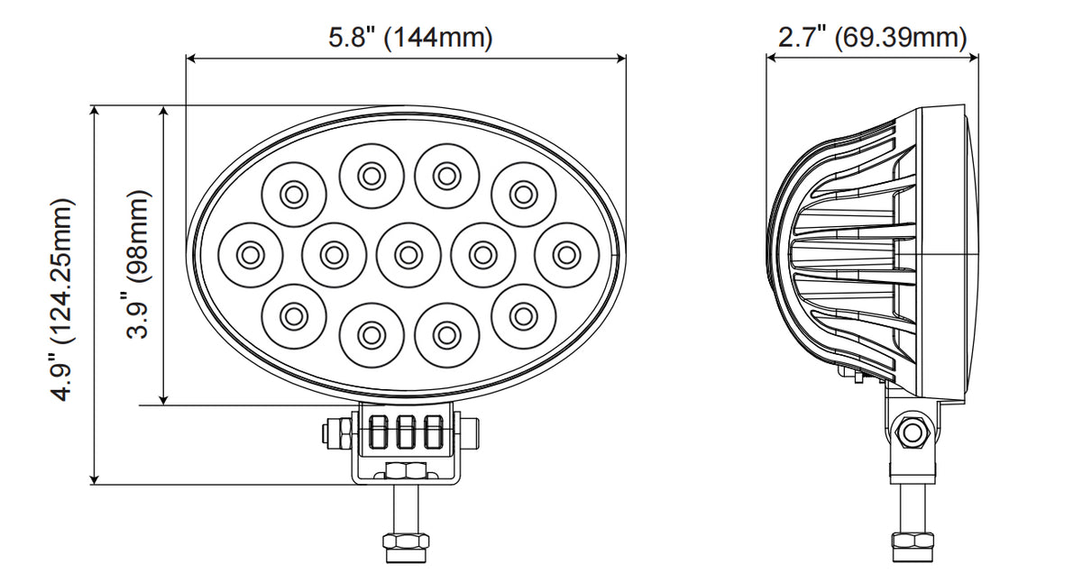 Primelux PX0139 5.8-inch oval LED work light dimensions